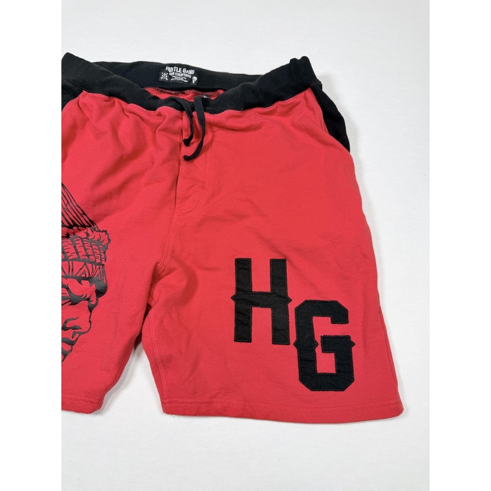 Hustle Gang Shorts Mens XL Red Graphic Sweat Drawstring HG Logo Fleece‎ Casual - Picture 2 of 10